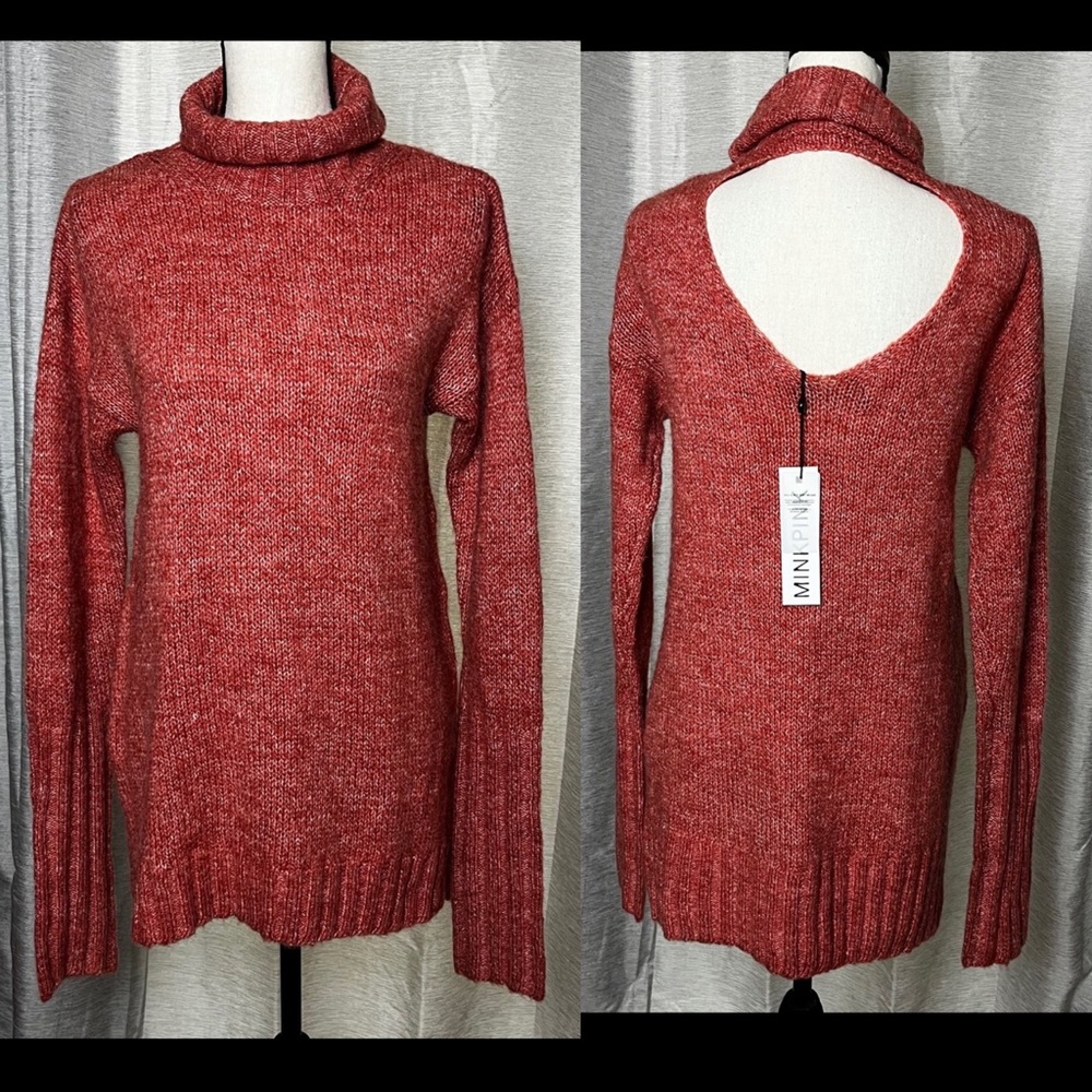 MinkPink Womens Brick Red Size Large Curious Roll Neck Sweater Dress Tunic NEW